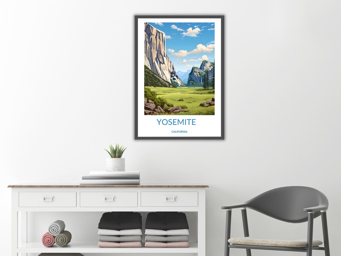 Yosemite El Capitan Half Dome Waterfall Meadow California Travel Poster - Image 2