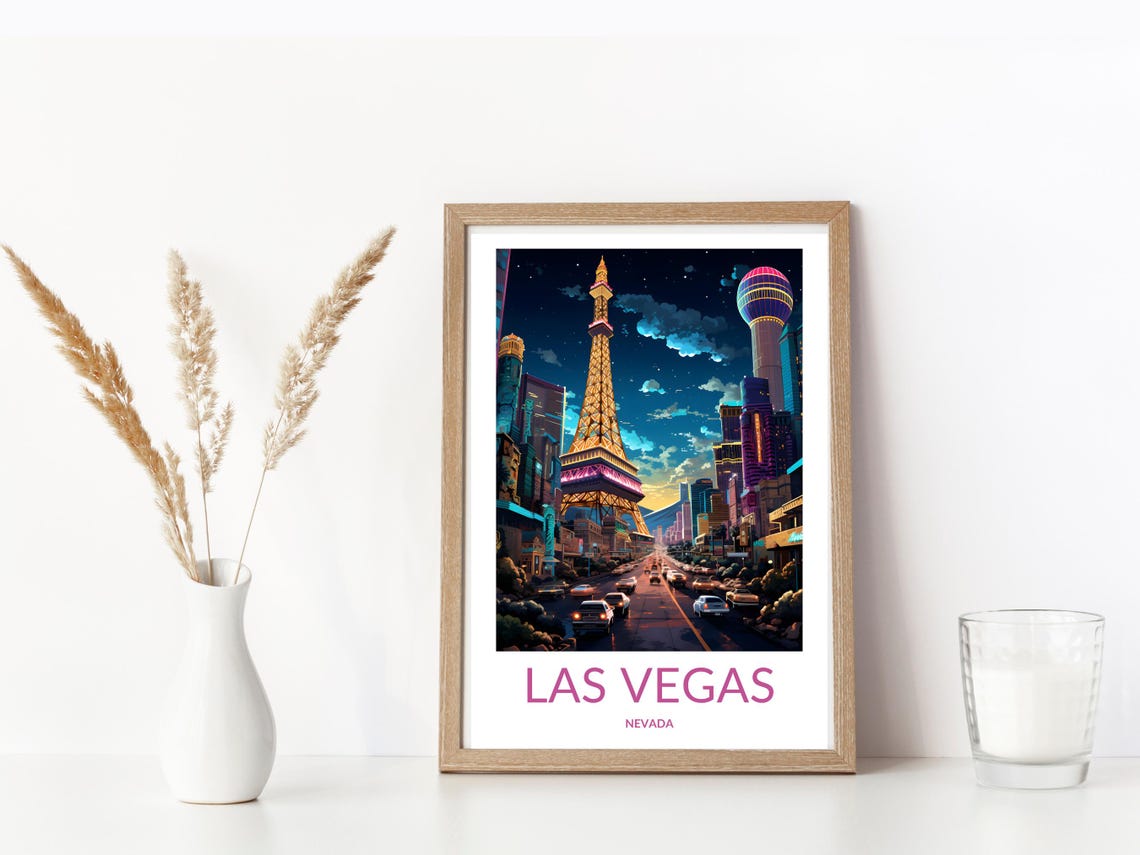 Las Vegas Night Eiffel Tower Skyline Glow Nevada Travel Poster - Image 3