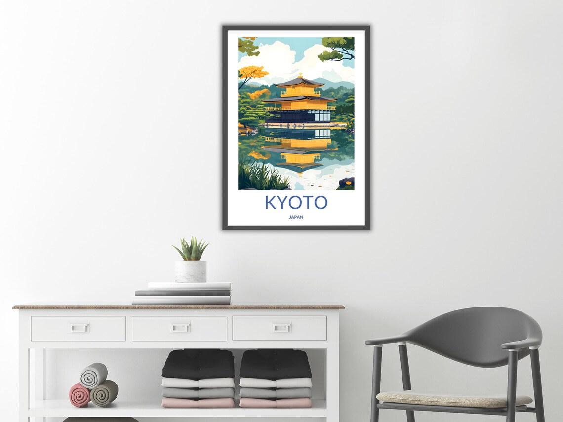Kyoto Japan Kinkaku Ji Golden Pavilion Pond Reflection Travel Poster - Image 2