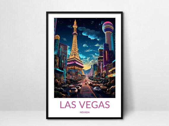 Las Vegas Night Eiffel Tower Skyline Glow Nevada Travel Poster
