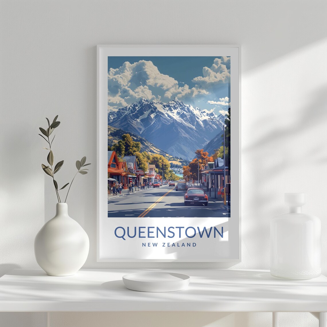 Queenstown New Zealand Mountain Town Street Adventure Travel Poster - Image 2