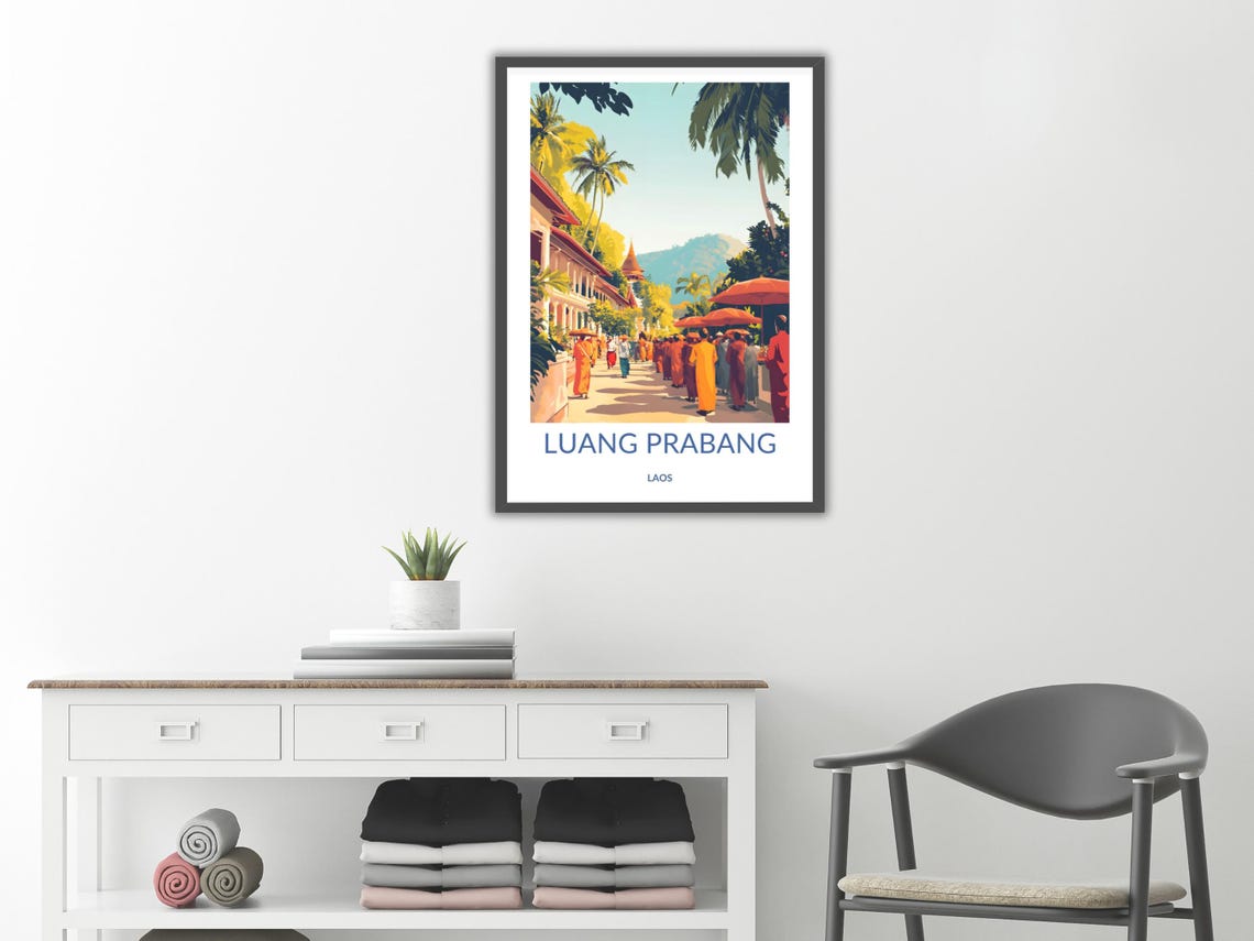 Luang Prabang Laos Morning Alms Giving Monks Cultural Travel Poster - Image 2