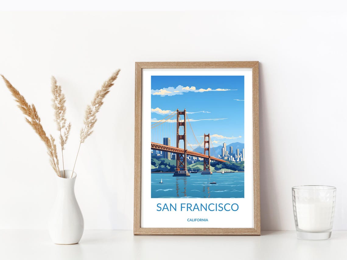 San Francisco California Golden Gate Bridge Bay Sail Art Poster - Image 3