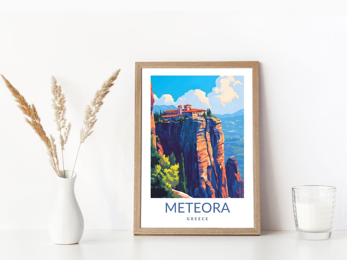 Meteora Greece Monastery Cliff Vintage Travel Poster Dramatic View - Image 3