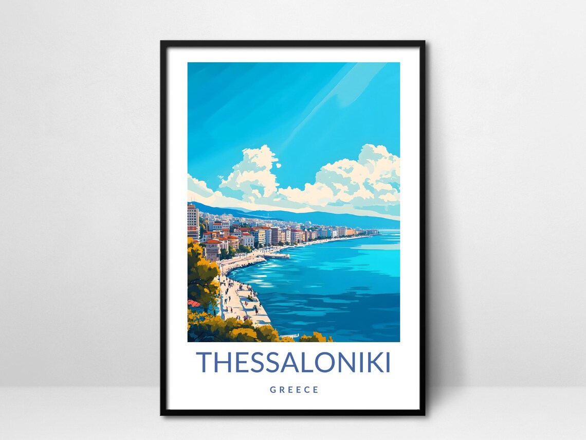 Thessaloniki Poster Greece Wall Art Thessaloniki Gift Greek Travel Print Greek Coastal Decor Aegean Sea Poster Mediterranean Art