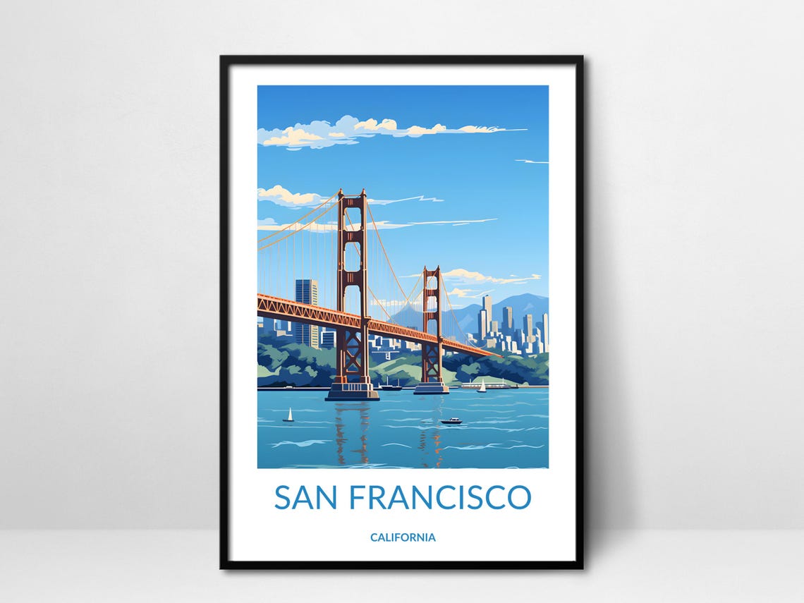 San Francisco California Golden Gate Bridge Bay Sail Art Poster