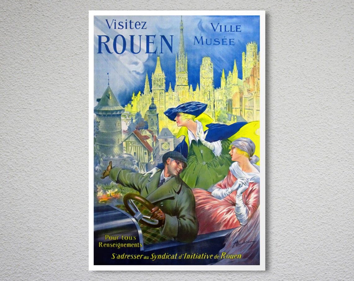 Visitez Rouen Ville Musee Vintage French Cathedral City Travel Poster - Image 2