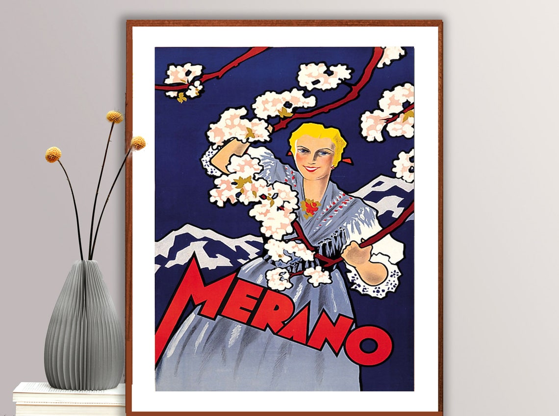 Merano Italy Alpine Blossom Folk Costume Vintage Travel Poster