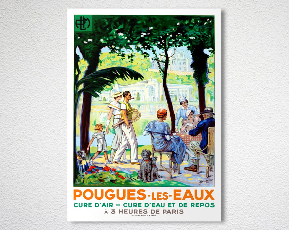 Pougues les Eaux Vintage French Spa Poster Cure dAir Travel Art - Image 2