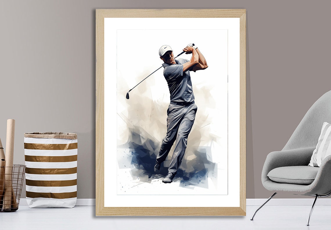 Golfer Mid Swing Watercolor Dynamic Golf Club Swing Sports Art Poster