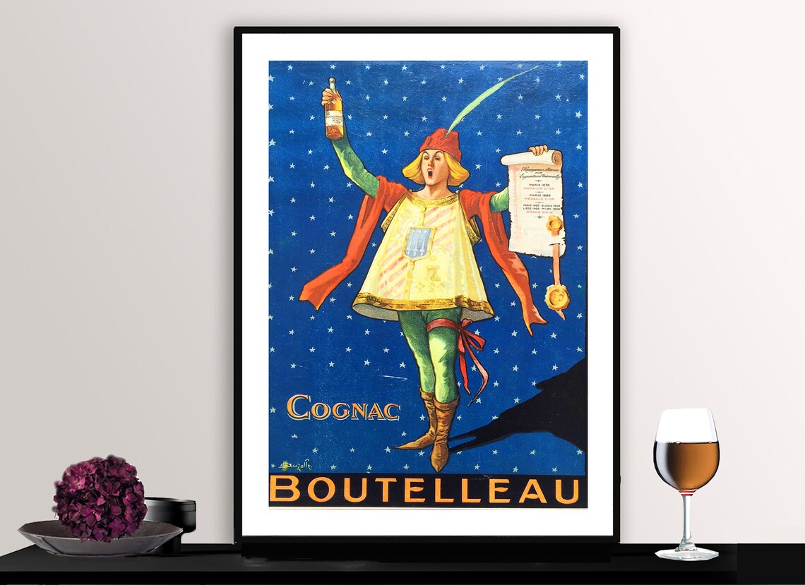 Cognac Boutelleau French Vintage Advertising Poster Herald Trumpet Art