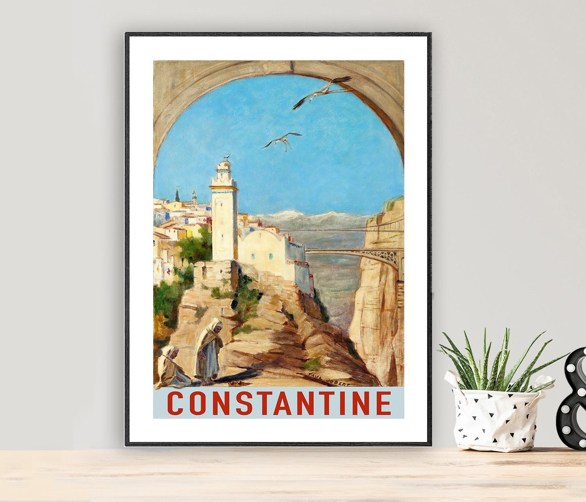 Constantine Algeria Gorge Bridge Mosque Vintage Travel Poster