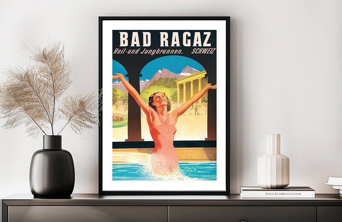 Bad Ragaz Switzerland Heil Und Jungbrunnen Vintage Spa Poster