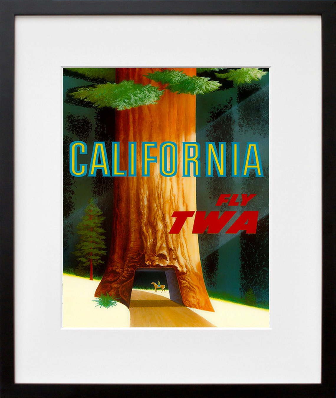 California Redwood Drive Through Tree Fly TWA Vintage Poster - Image 2