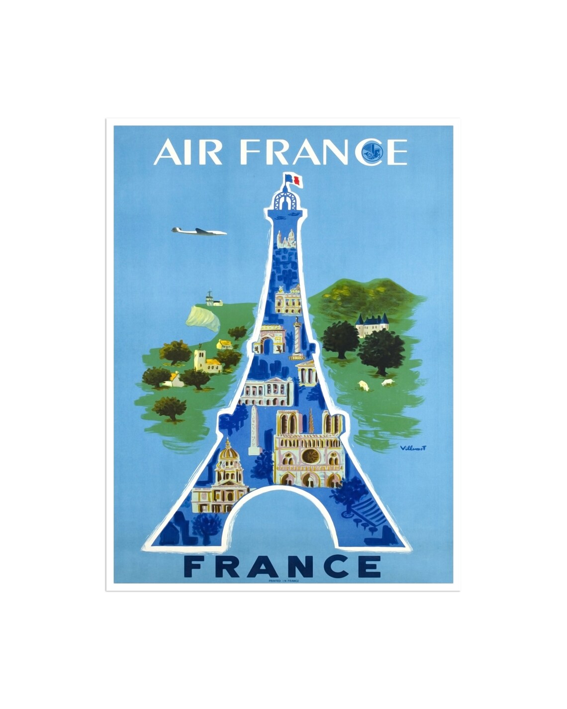 Air France France Villemot Eiffel Tower Landmark Collage Art Poster