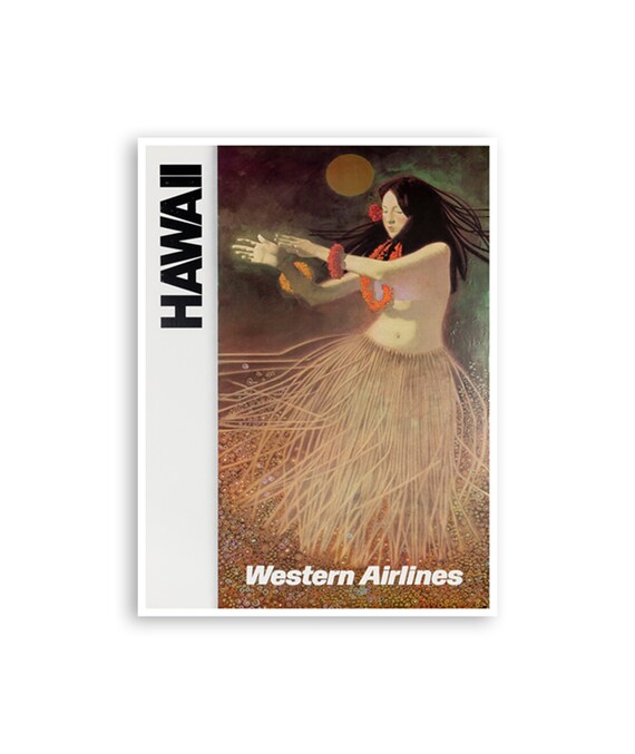 Hawaii Luau Print Hawaiian Art Western Airlines Travel Poster Xr3743a