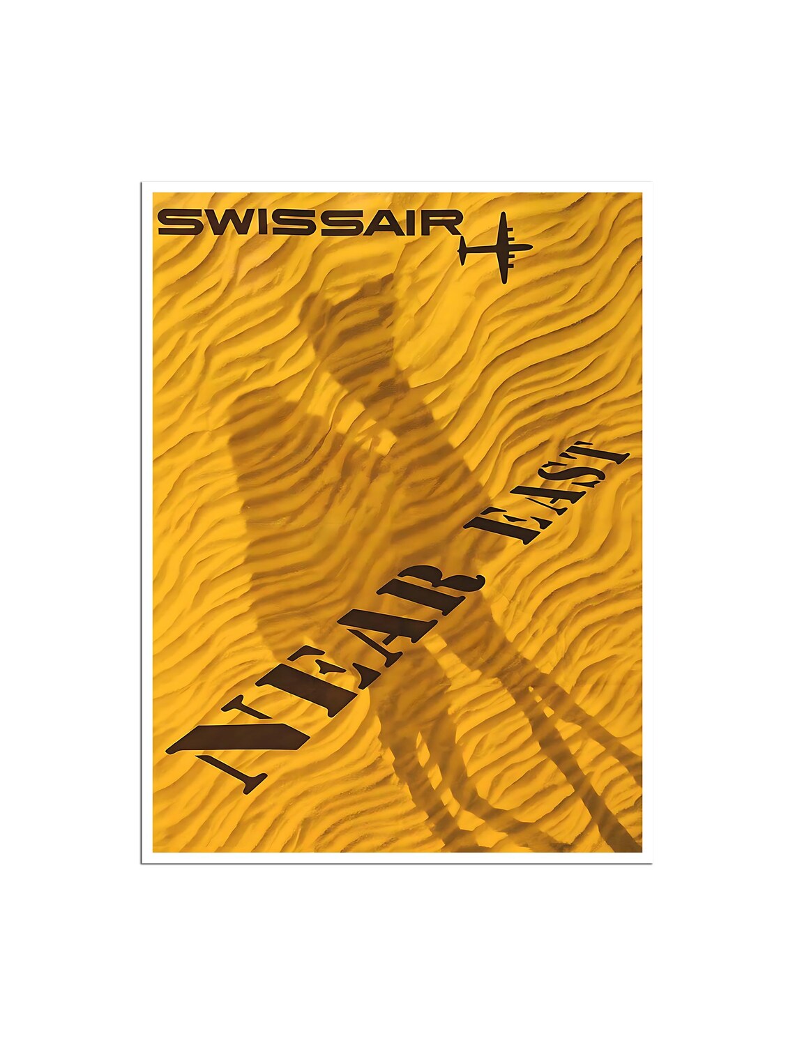 Swissair Near East Desert Dunes Plane Vintage Airline Travel Poster
