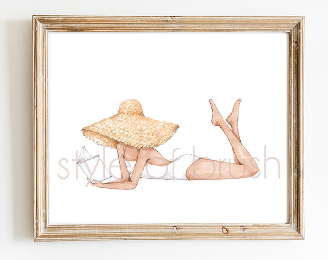 Woman Reading in a White Swimsuit under a Straw Hat Summer Poster