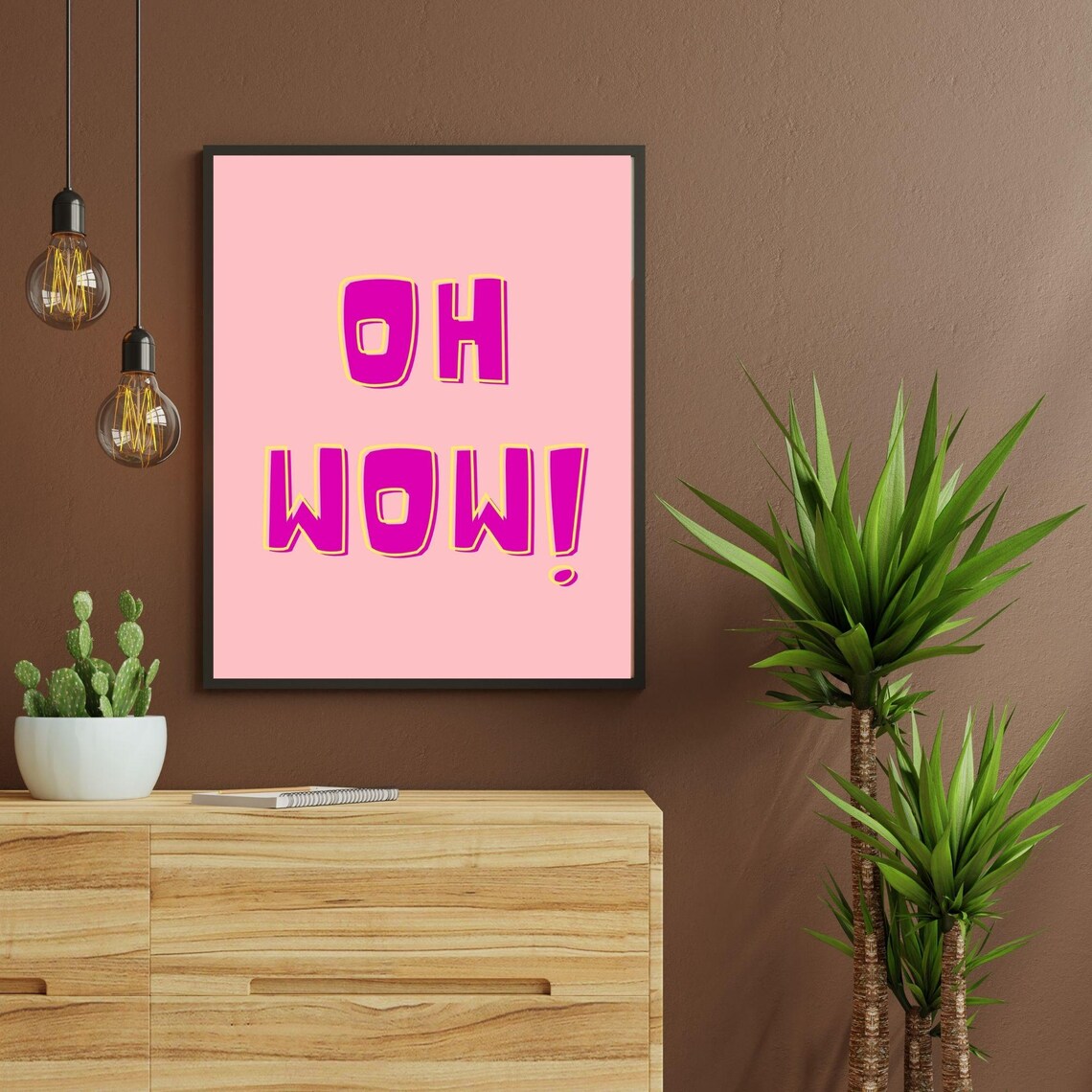 Oh Wow Retro Bubble Letter Positive Pink Pop Art Quote Wall Poster - Image 5