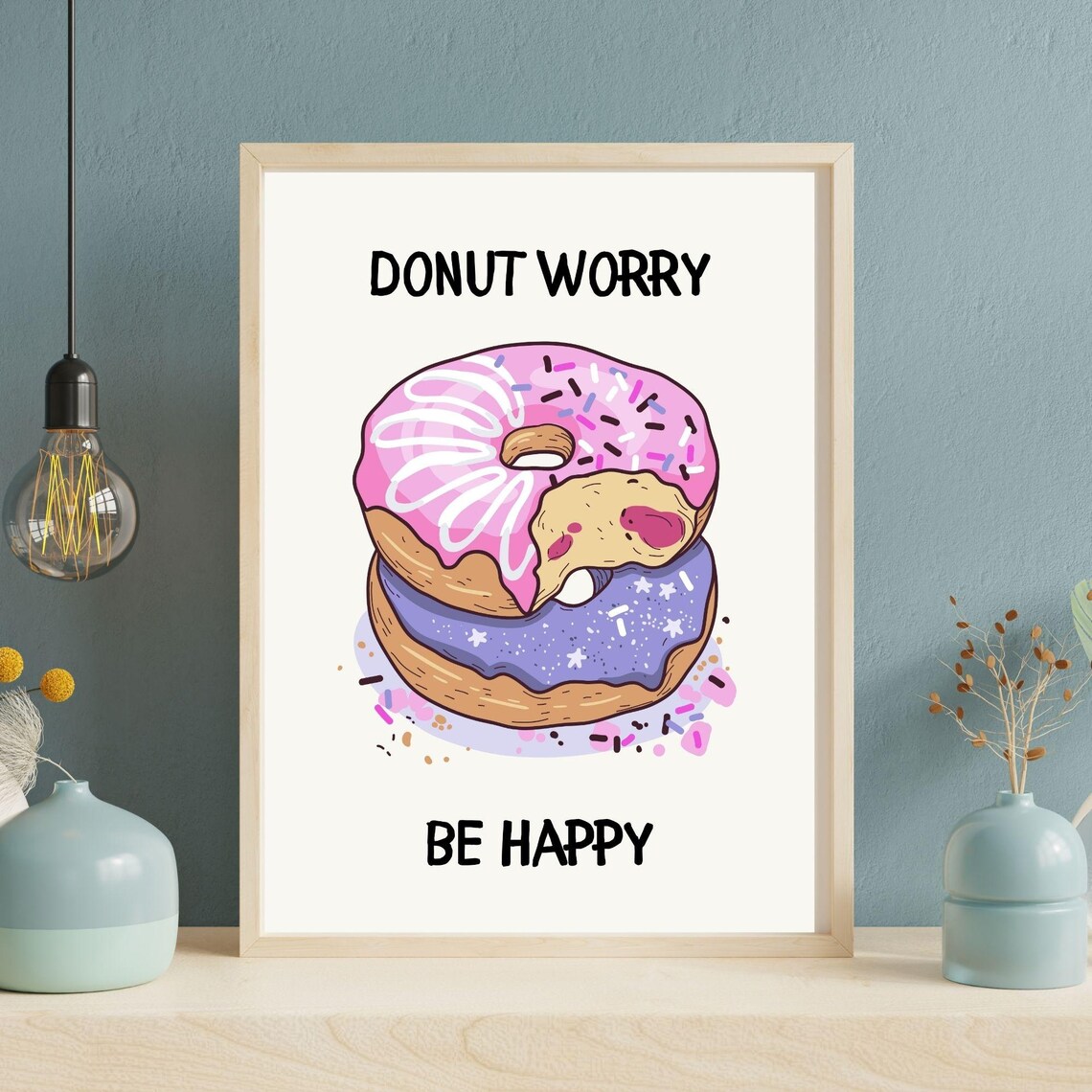 Donut Worry Be Happy, Playful Minimalist Poster - Image 2