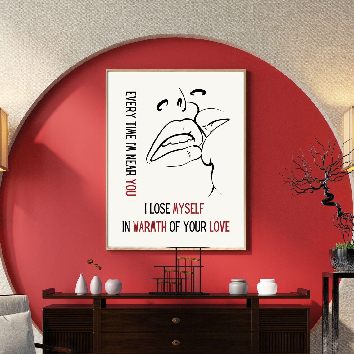 Every Time I'm Near You Romantic Kiss Line Art Love Quote Wall Poster - Image 5