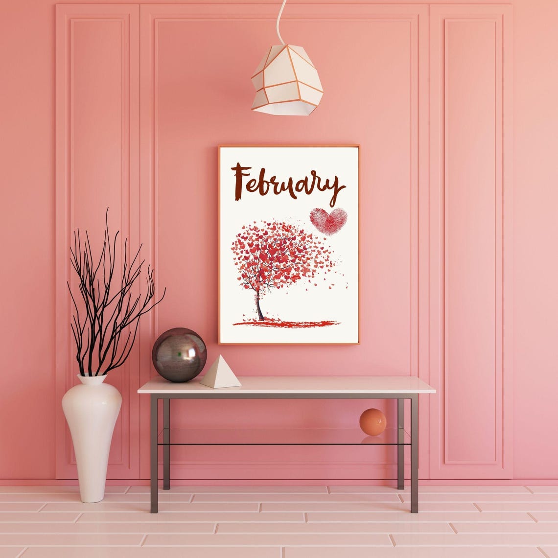 February Heart Tree Love Month Fingerprint Heart Seasonal Art Print - Image 5