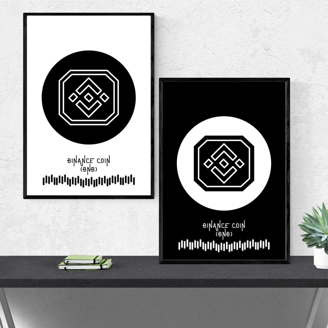 Binance Coin BNB Black And White Minimalist Crypto Logo Wall Poster