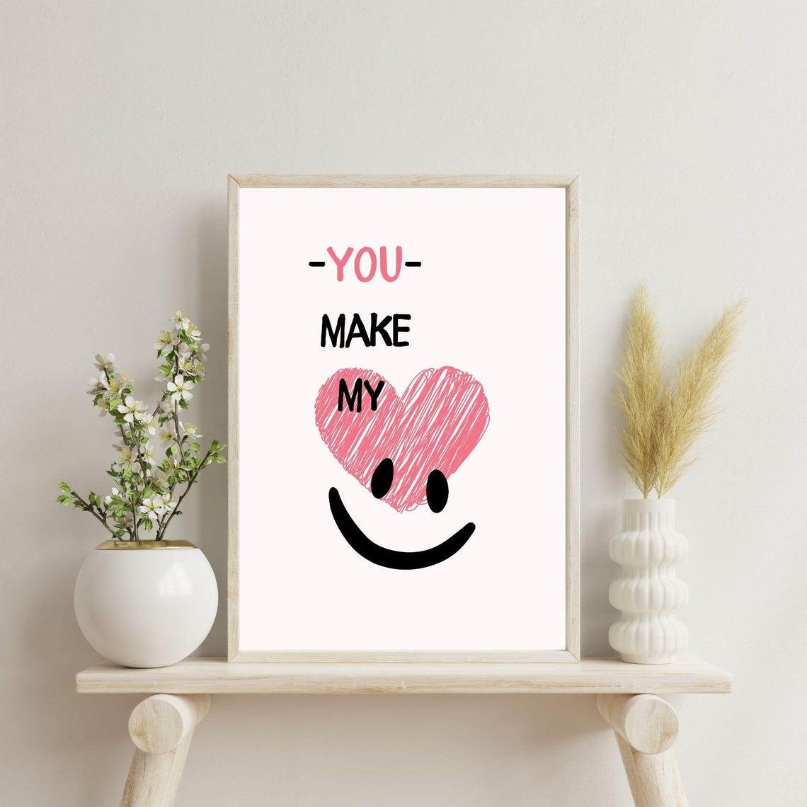 You Make My Heart Smile Pink Heart Smiley Face Romantic Wall Poster - Image 7