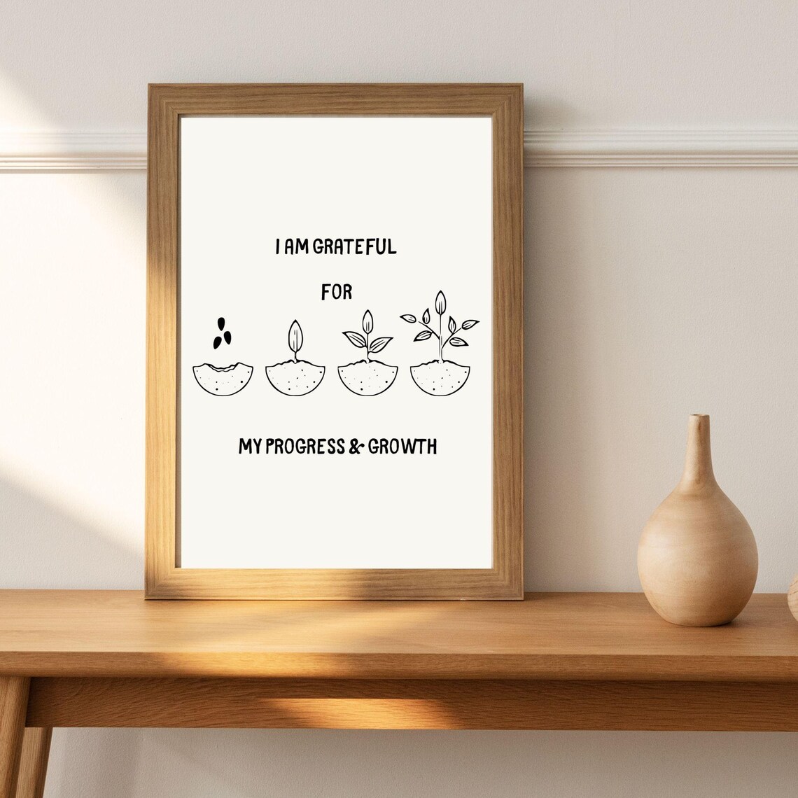 I Am Grateful For My Progress And Growth Seedling Stages Motivational Wall Art Poster