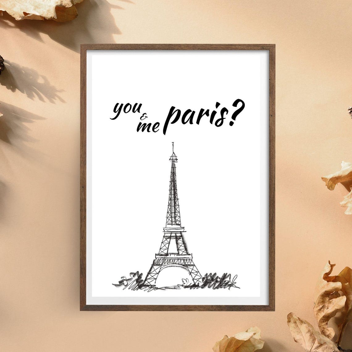 You And Me Paris Eiffel Tower Sketch Romantic Travel Wall Art Poster - Image 2