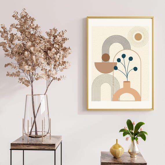 Boho Natural Tones Vase And Shapes, Minimalist Poster