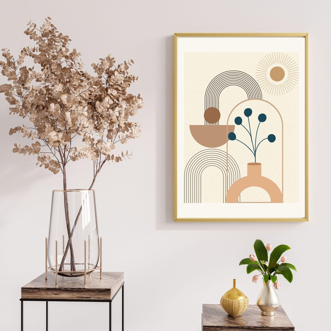 Boho Natural Tones Vase And Shapes, Minimalist Poster