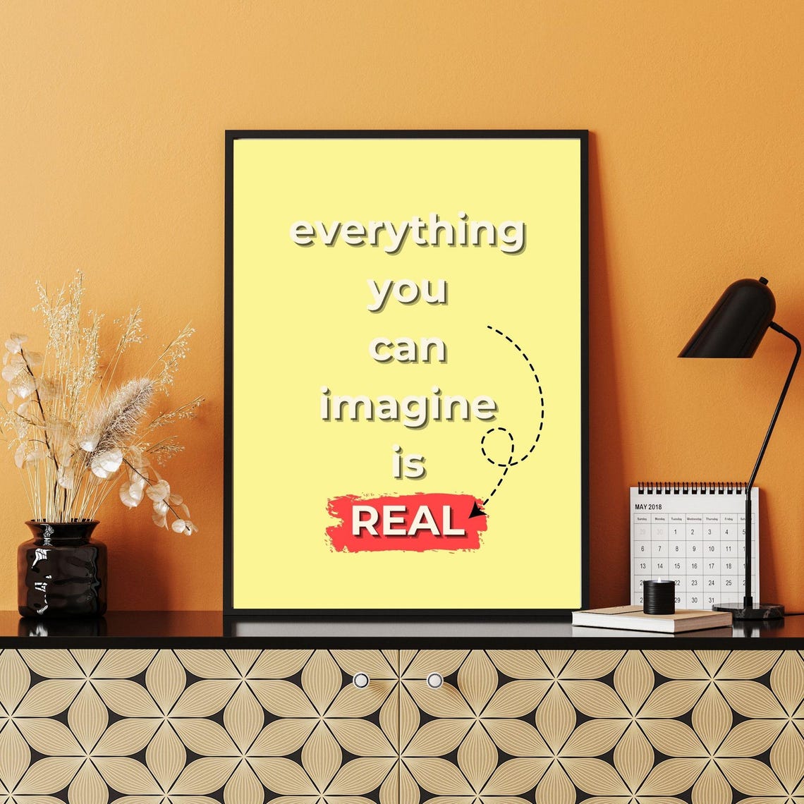 Everything You Can Imagine Is Real Bold Yellow Motivational Poster - Image 2