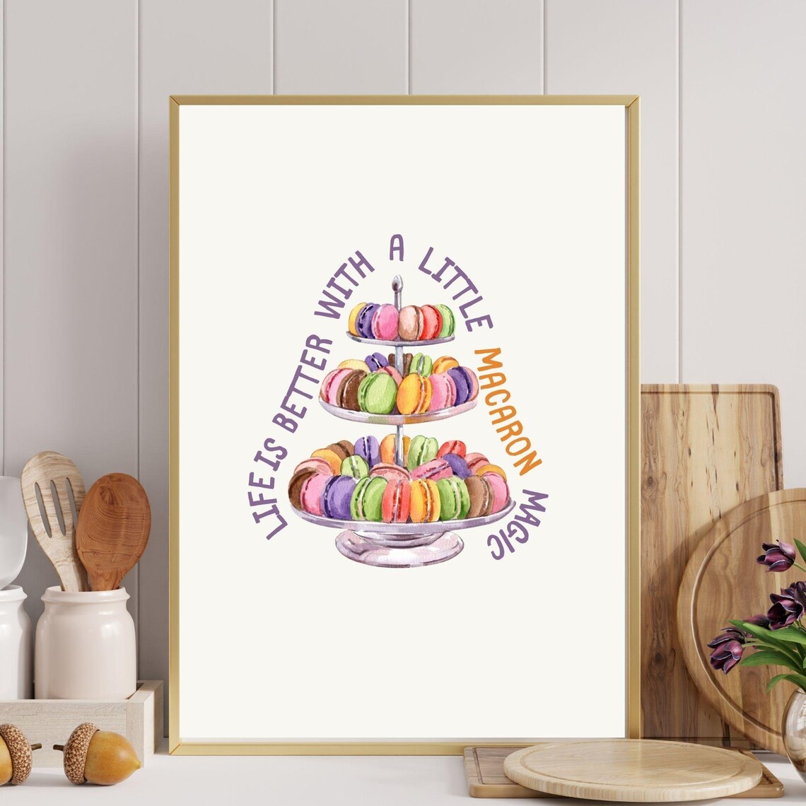Life Is Better With A Little Macaron Magic Fun Colorful Kitchen Art Minimalist Kitchen Decor Positive Fun Wall Poster