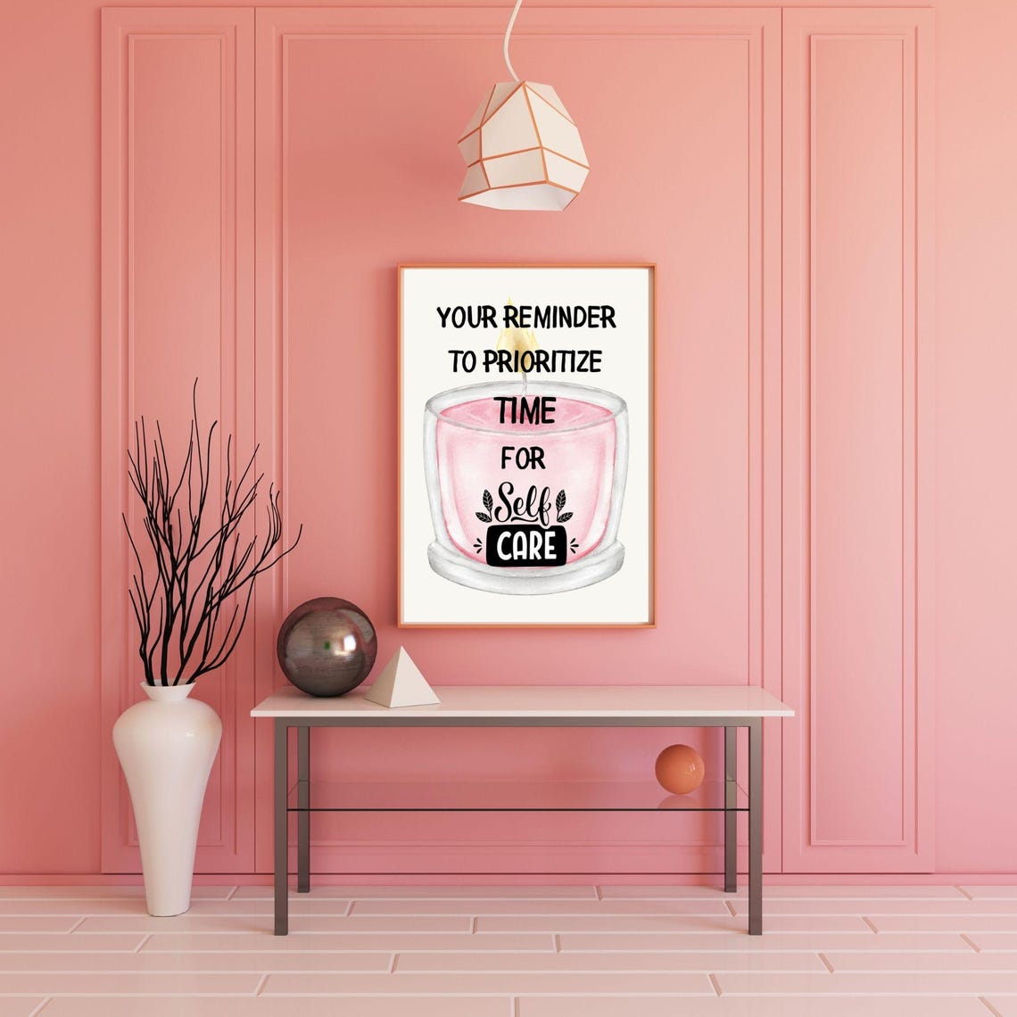Prioritize Time For Self Care Pink Candle Reminder Motivational Poster - Image 6