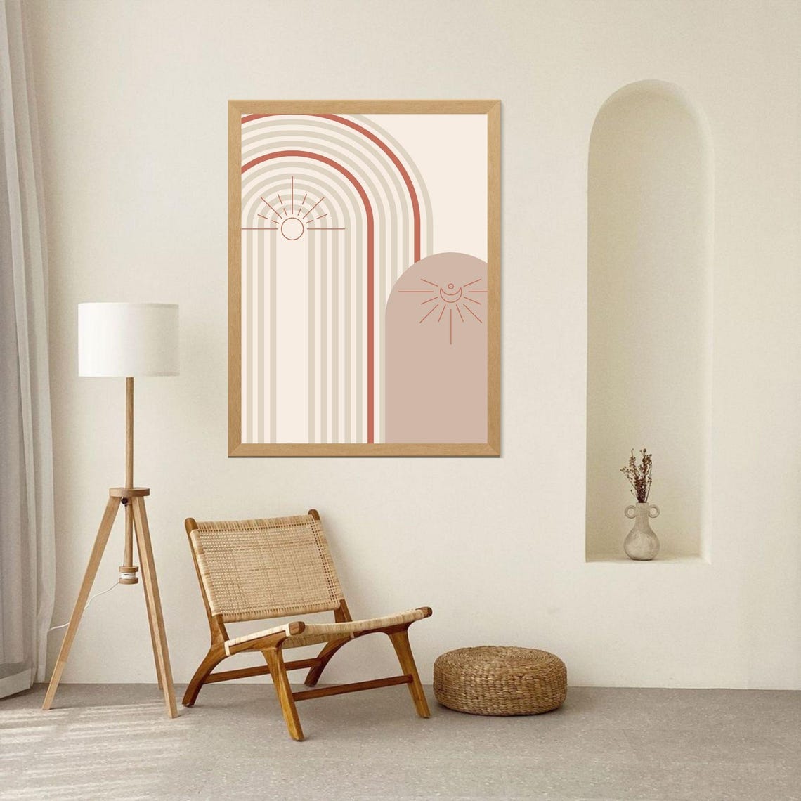 Terracotta Rainbow Arches Sun Line Art Boho Abstract Wall Poster - Image 4