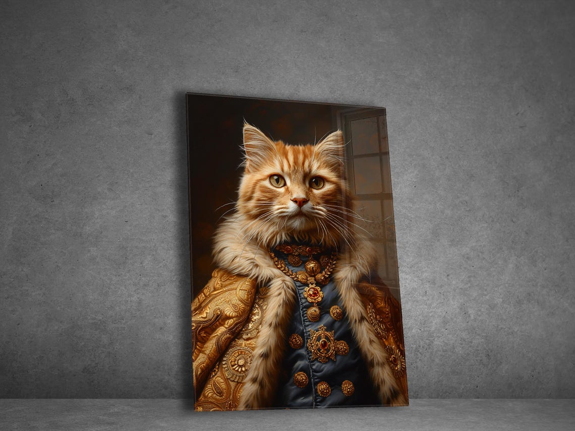Ginger Longhair Cat in Gold Brocade Coat Royal Portrait Poster