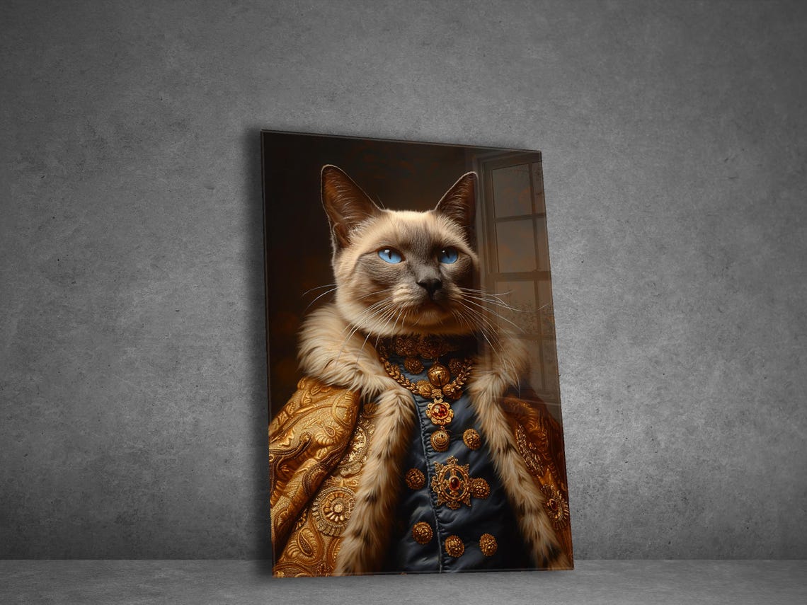 Royal Siamese Cat Poster Golden Royal Robe Regal Pet Portrait Art