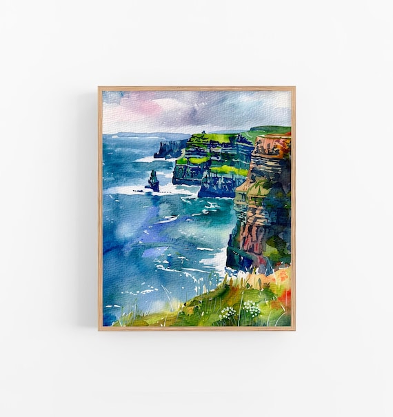 Cliffs Of Moher Watercolor Painting Ireland Watercolor Landscape Watercolor Art Print Irish Landscape Wall Art By Feelingprints