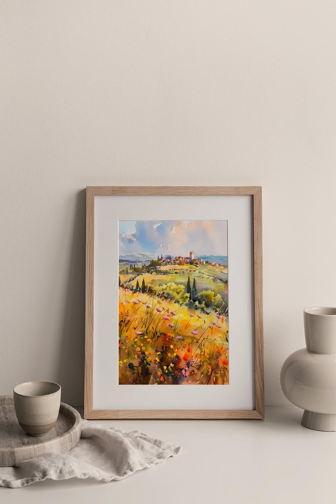 Tuscany Watercolor Italian Countryside Hilltop Village Cypress Poster - Image 3