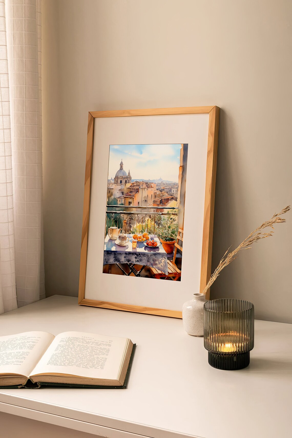 Sicily Breakfast Watercolor Art Print, Italy Cityscape - Image 2