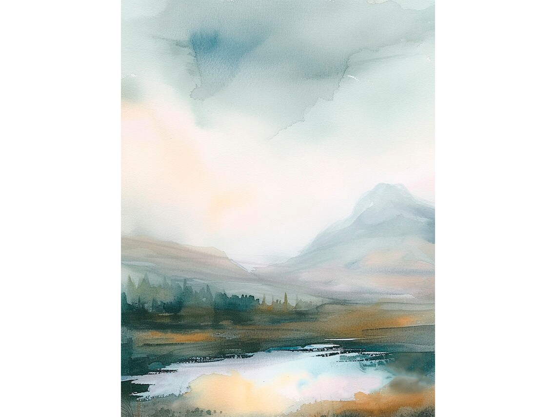 Dingle Peninsula Watercolor Misty Mountain Lake Ireland Poster