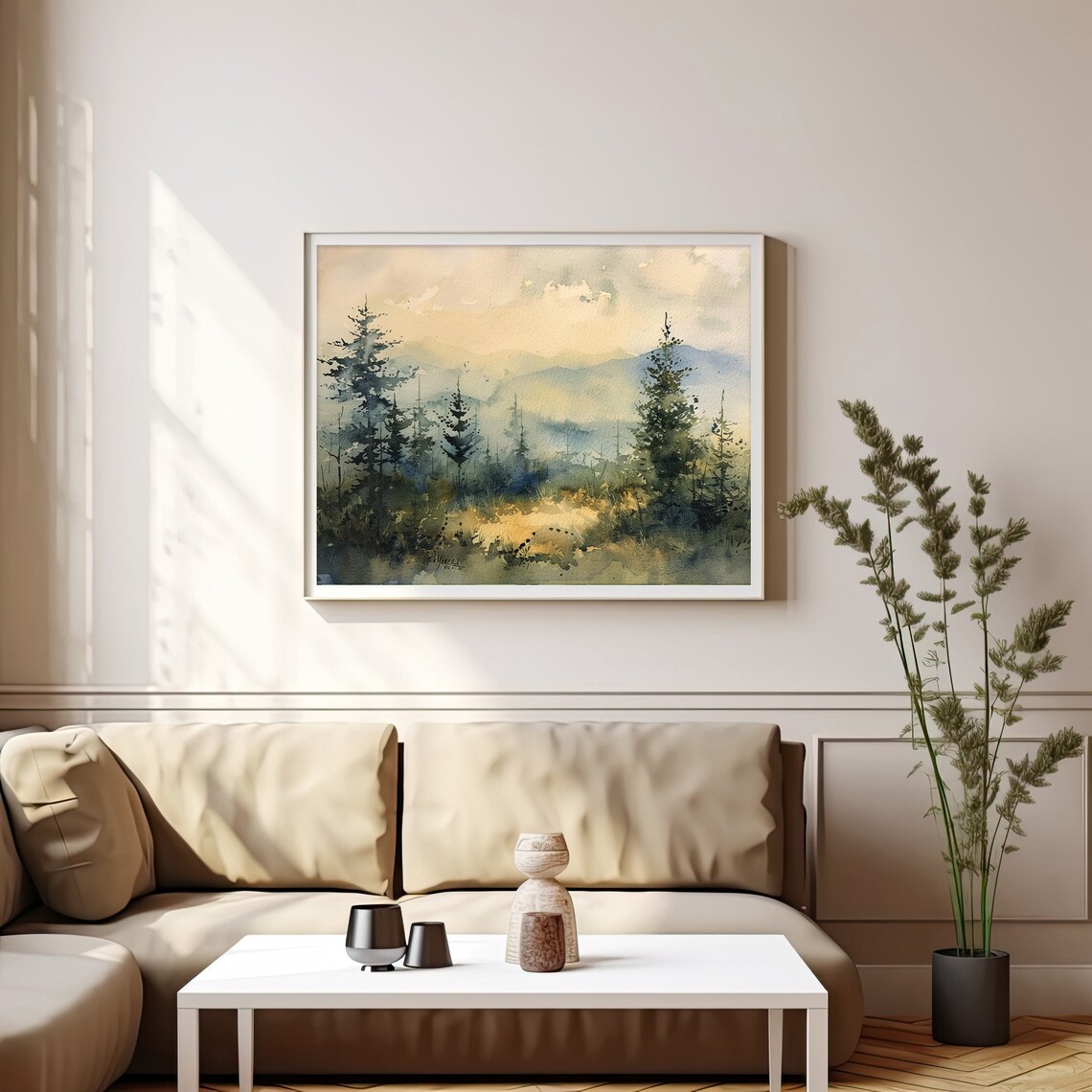 Smoky Mountains Watercolor Misty Pine Forest Blue Peaks Poster - Image 4