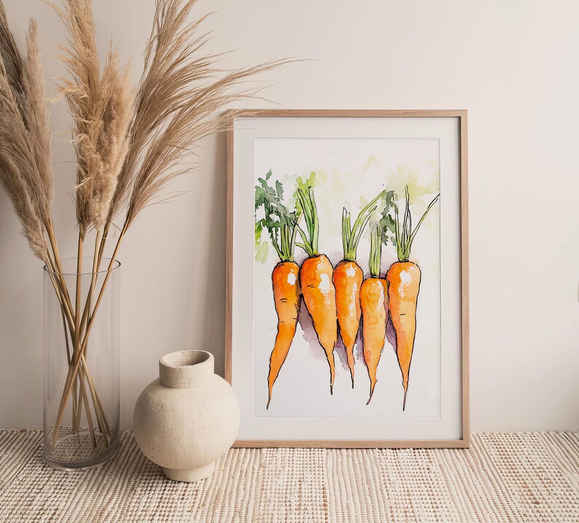 Orange Carrots Kitchen Garden Fresh Vegetable Watercolor Art Poster - Image 4