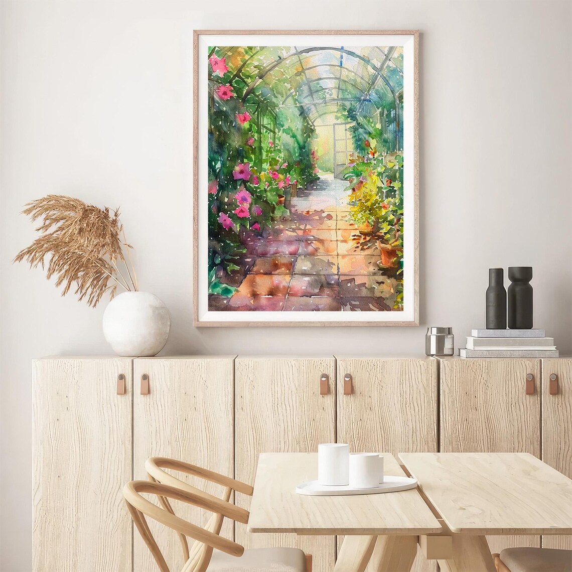 Greenhouse Watercolor Sunlit Conservatory Pink Flowers Garden Poster - Image 5