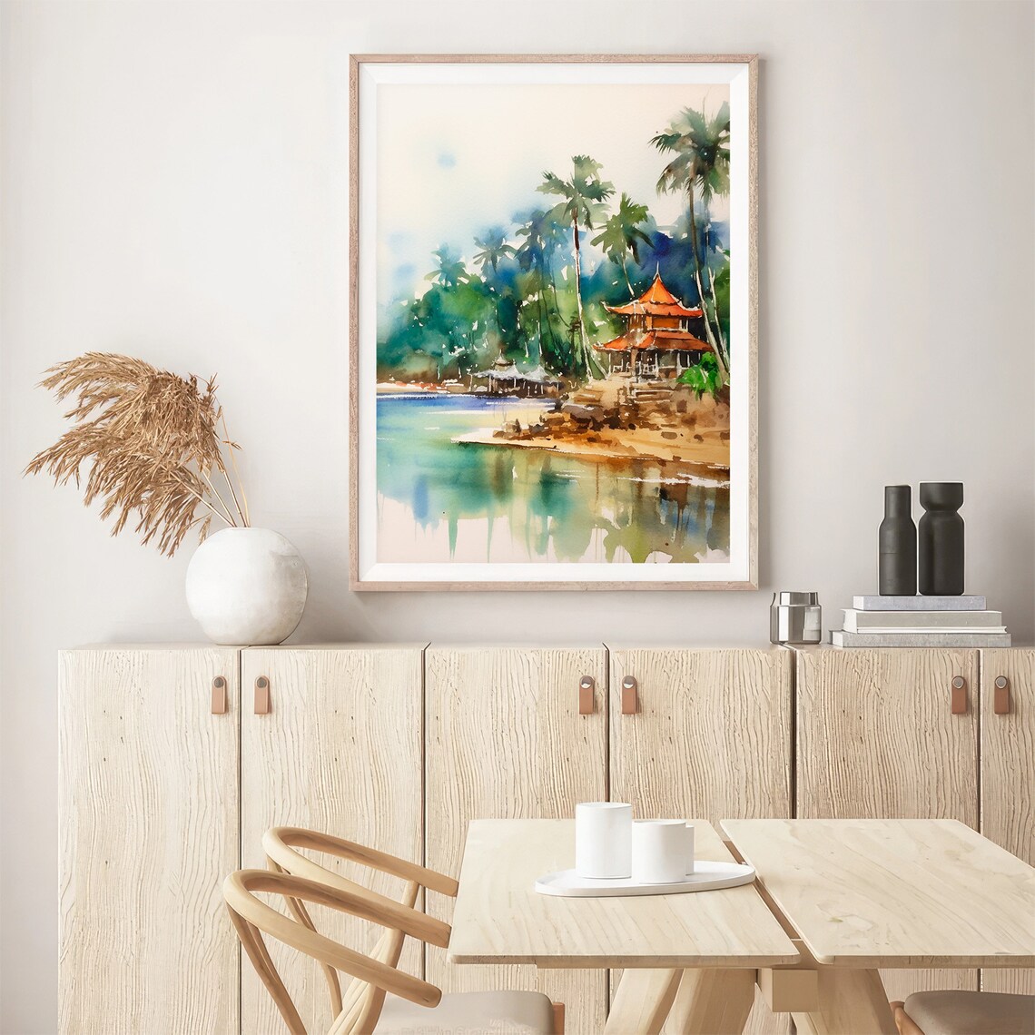 Bali Temple Pavilion Palm Beach Tropical Island Watercolor Poster - Image 5