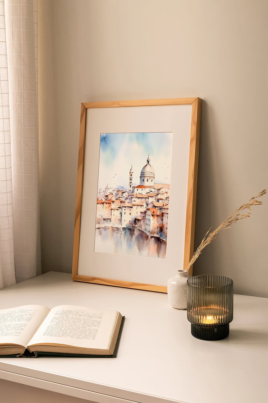 Florence Italy Old Town Dome Riverside Watercolor Travel Poster - Image 2