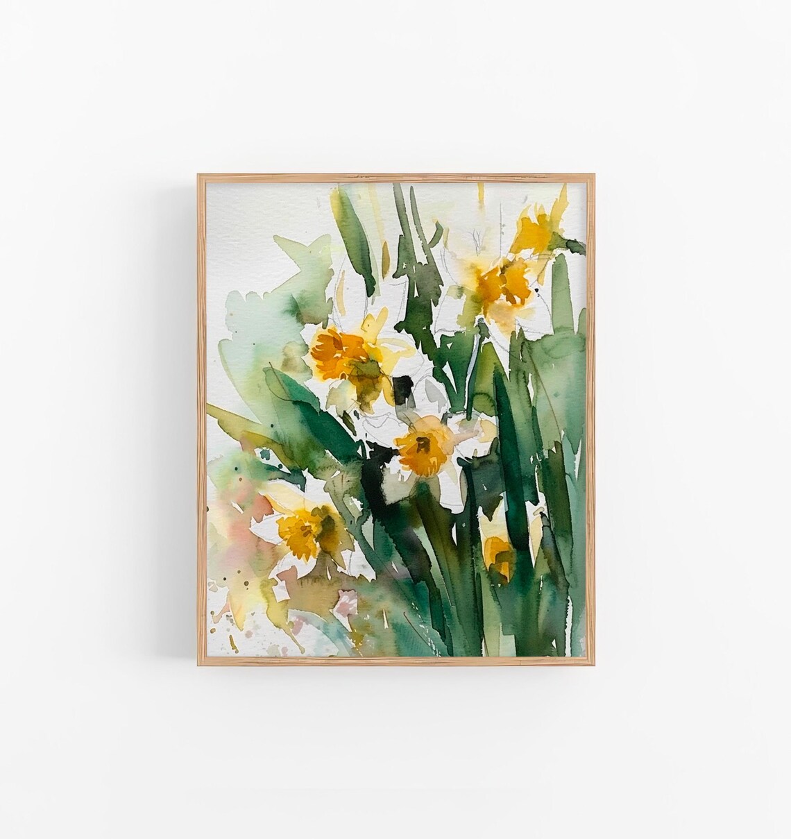 Daffodils Watercolor Art Print, Meadow Florals