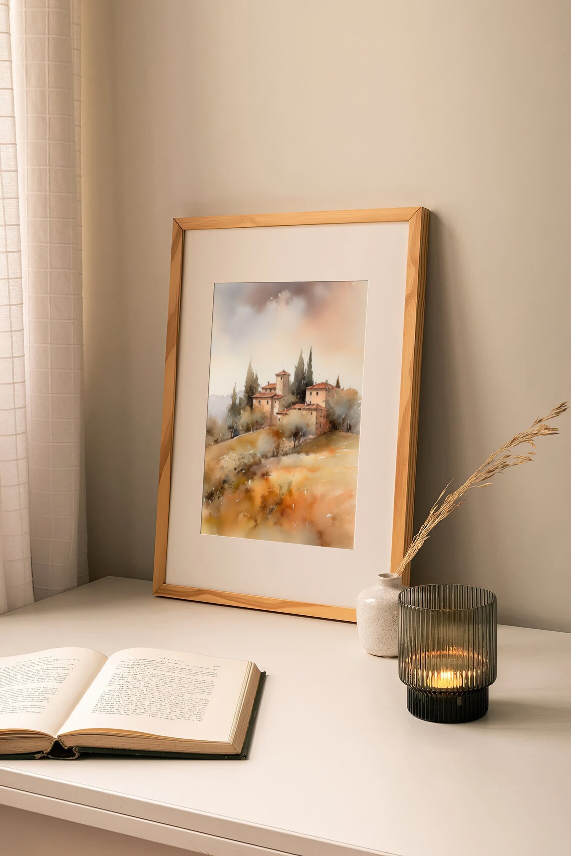 Tuscany Watercolor Art Print, Neutral Landscape - Image 4