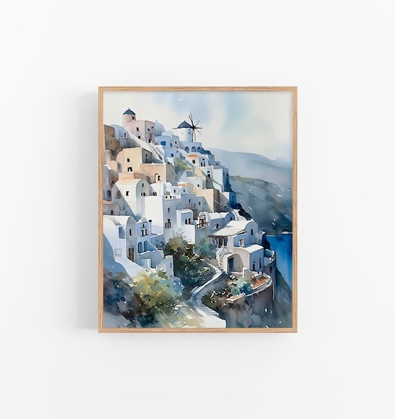 Mykonos Watercolor Painting Greece Seascape Art Print Travel Poster Greece Island Artwork Wall Art Print By Feelingprints